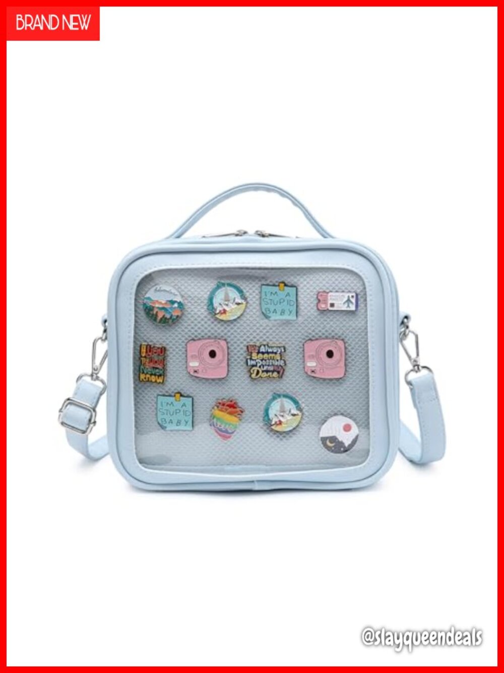 PU Leather PVC Ita Crossbody Bag Pin Display Messenger Shoulder Purse
